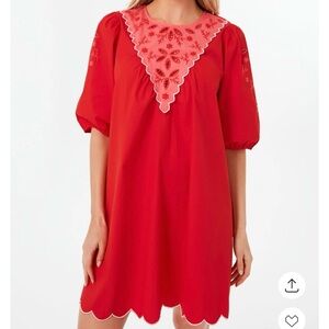 Pomander Place Red Dress with Pink Embroidery